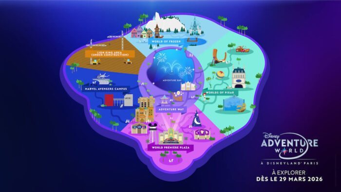 Plan de Disney Adventure World où on peut voir le land World of Frozen de Disneyland Paris